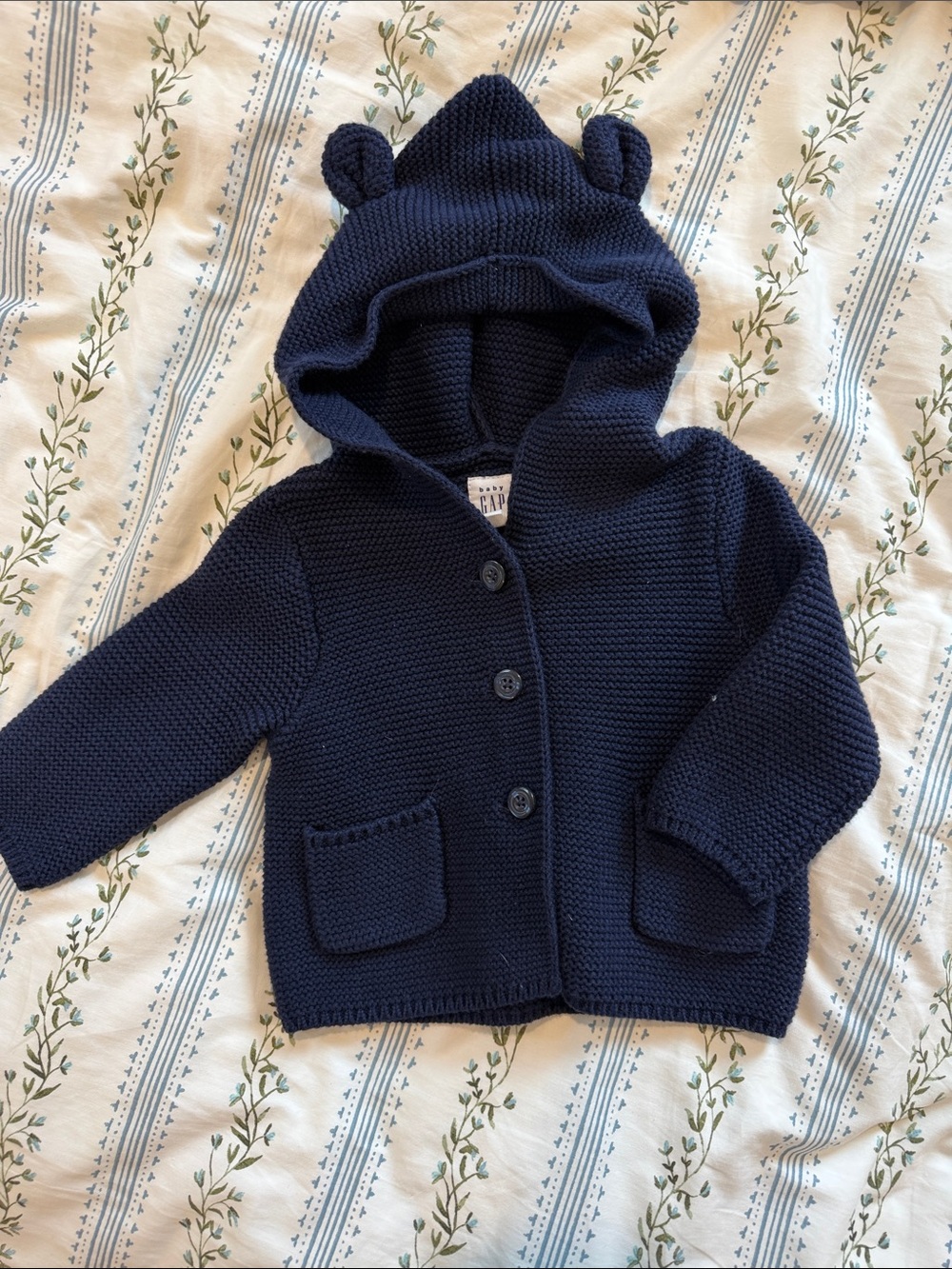 GAP Navy Hooded Baby Cardigan with Ear Accents